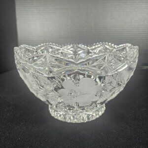 Large Imperlux Cut Crystal Centerpiece Bowl Etched Frosted Roses And Leaves